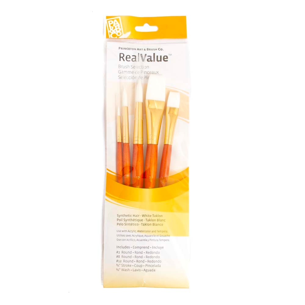 Princeton, White, Brushes, Art & School, Real Value, White Taklon, 5 Piece, 400973